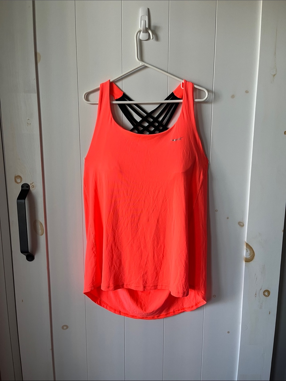 Athletic Neon Coral Tank with Built-In Strappy Bra